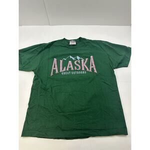 Vintage 90s Alaska Shirt Adult Large Outdoors Mountain Green